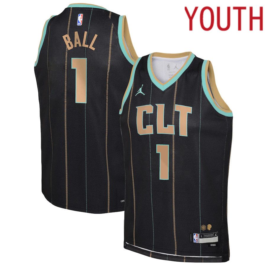 Youth Charlotte Hornets 1 LaMelo Ball Nike Black City Edition 2022-23 Swingman NBA Jersey